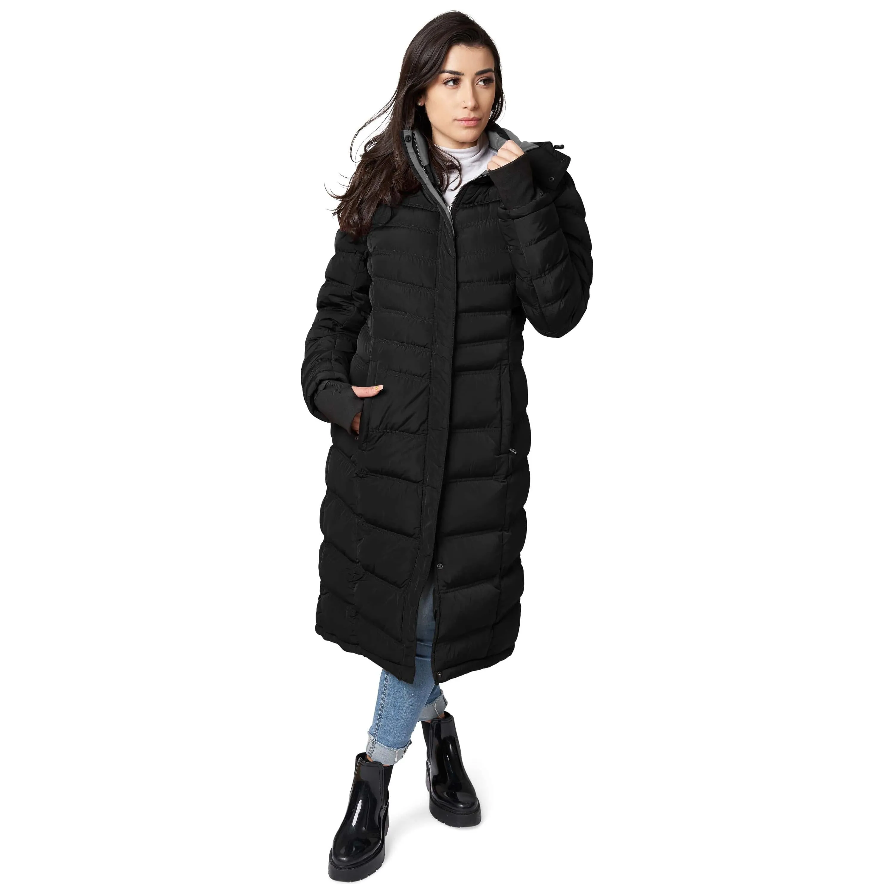 Women's Maxi Coat - Water-Resistant, Polar Fleece Lined, and Detachable Hood