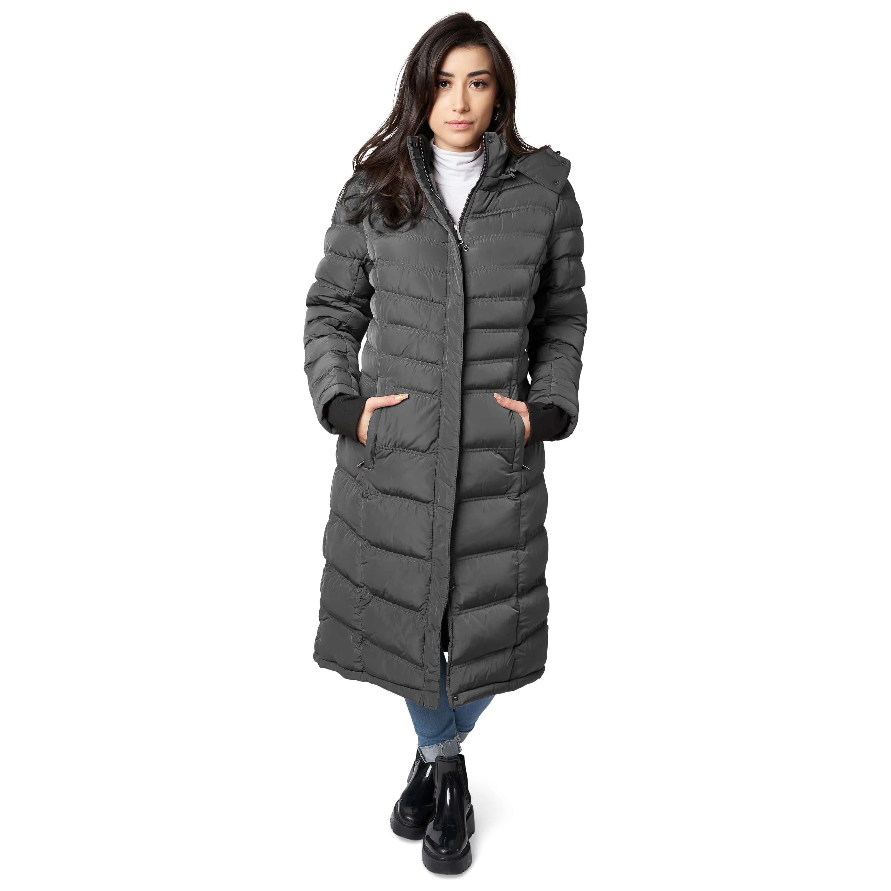 Women's Maxi Coat - Water-Resistant, Polar Fleece Lined, and Detachable Hood