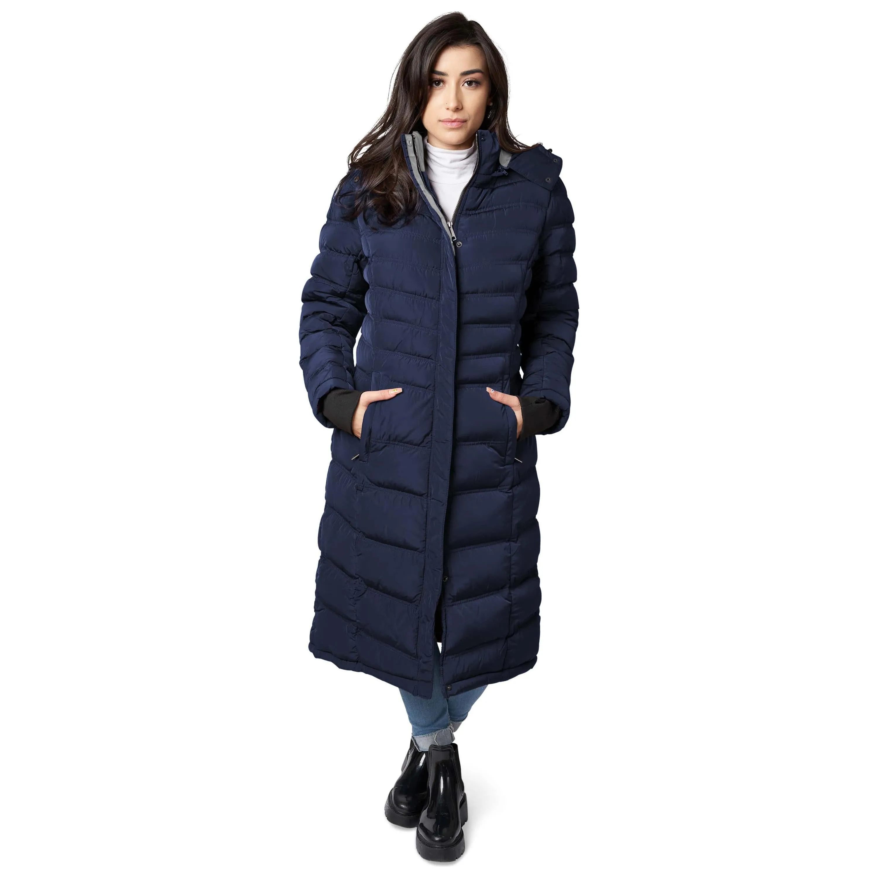 Women's Maxi Coat - Water-Resistant, Polar Fleece Lined, and Detachable Hood